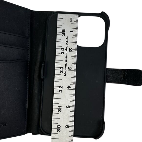 COACH Leather iPhone 15 Pro Folio Smartphone Slim Wrap Case Black Gray - Picture 6 of 8